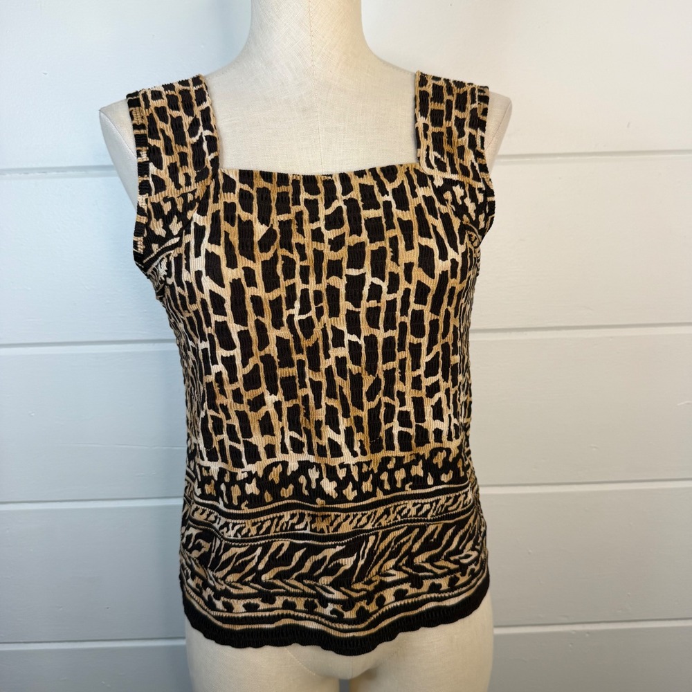 Pleat Pleat by Rafael Size Small Giraffe Print Boho Safari Animal Tank Top Y2K